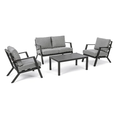 Zestaw sofa 2 fotele i stolik HARLEY antracytowy aluminowy z poduszką olefinową Bizzotto