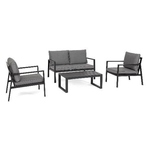 Zestaw sofa 2 fotele i stolik HILDE antracytowy alumniowy Bizzotto