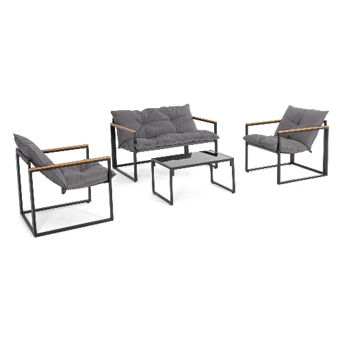 Zestaw sofa 2 fotele i stolik ILDA stalowy Bizzotto