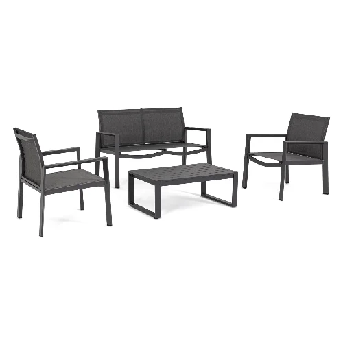 Zestaw sofa 2 fotele i stolik KALLEN antracytowy aluminiowy Bizzotto