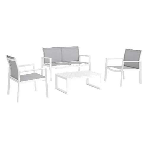 Zestaw sofa 2 fotele i stolik KALLEN biały aluminiowy Bizzotto
