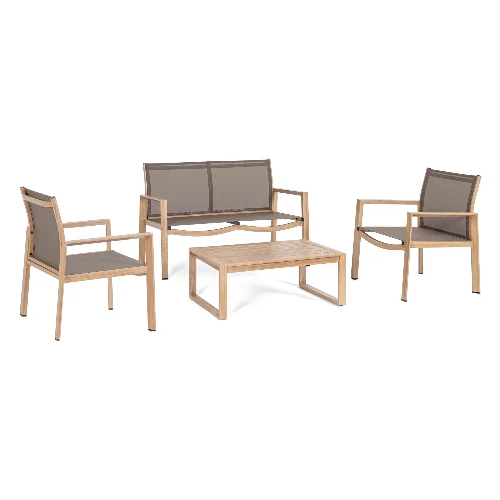 Zestaw sofa 2 fotele i stolik KALLEN naturalny aluminiowy Bizzotto