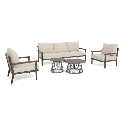 Zestaw sofa 2 fotele i stolik LANAI kakaowy aluminowych z poduszką olefinową Bizzotto
