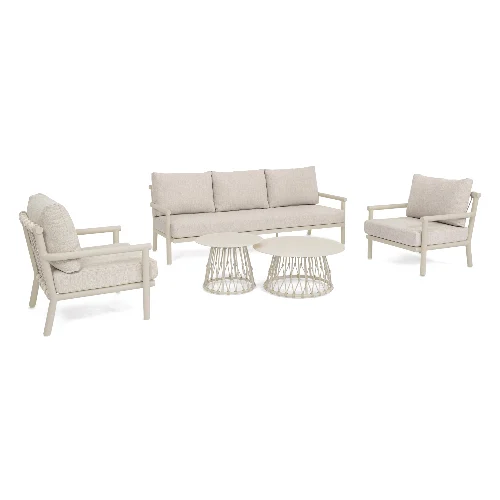 Zestaw sofa 2 fotele i stolik LANAI piaskowy aluminowych z poduszką olefinową Bizzotto
