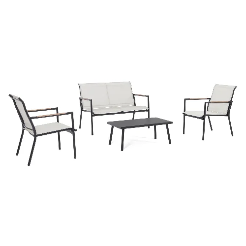 Zestaw sofa 2 fotele i stolik MARSALA antracyt/ecru stalowy Bizzotto