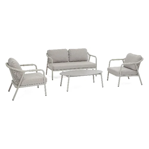 Zestaw sofa 2 fotele i stolik MIRAVET beżowy aluminowych z poduszką olefinową Bizzotto