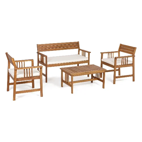 Zestaw sofa 2 fotele i stolik NOEMI z drewna akacjowego Bizzotto
