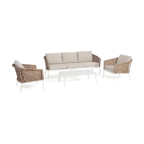 Zestaw sofa 2 fotele i stolik OCEANA biały aluminiowy z plecionką z włókna syntetycznego Bizzotto