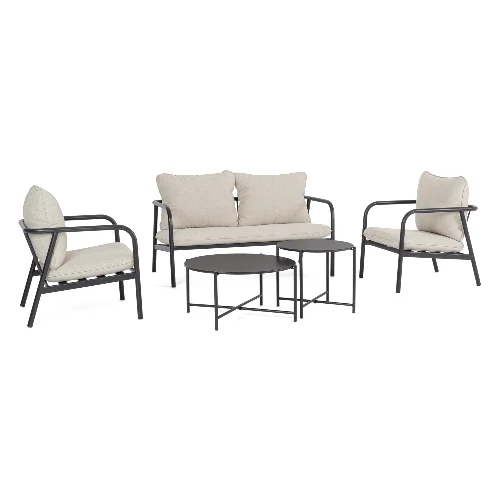 Zestaw sofa 2 fotele i stolik OSTUNI antracyt/beż stalowy Bizzotto