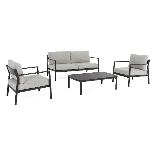 Zestaw sofa 2 fotele i stolik SIRIUS antracyt/szary aluminiowy Bizzotto