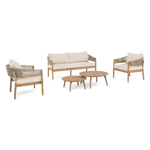 Zestaw sofa 2 fotele i stolik THIAGO z drewna akacjowego Bizzotto