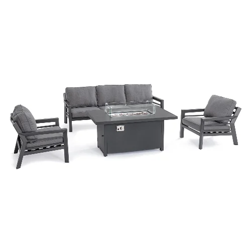 Zestaw sofa 2 fotele i stolik z paleniskiem HENDRIX antracytowy aluminiowy Bizzotto