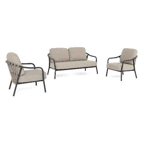 Zestaw sofa z 2 fotelami EDVIGE antracyt/beż aluminowych z poduszką olefinową Bizzotto